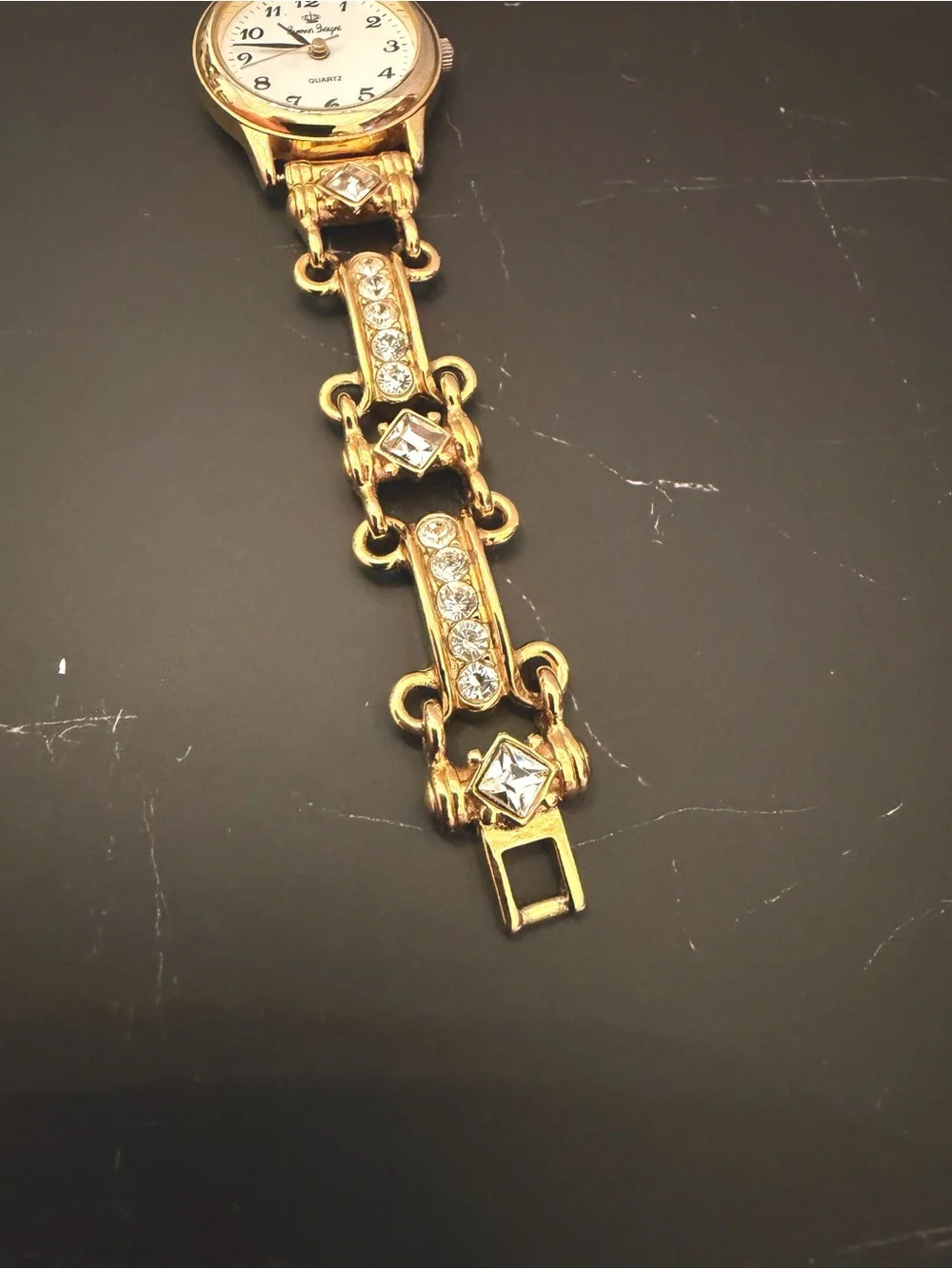 Vintage Premier Designs Gold Tone Rhinestone Link Bracelet Watch